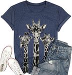 Beopjesk Womens Summer Giraffe Printed T-Shirt Funny Cute Animal Graphic Tees Tops (XL, V-Navy)