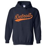 UGP Campus Apparel Hometown Baseball Script - Hometown Pride, Pitcher HOODIE, Detroit Navy, X-Large