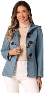 Allegra K Women's Casual Winter Outwear Hooded Button Toggle Pea Coat Gray Blue Medium