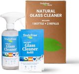 Truly Free Natural Glass Cleaner Spray- Removes Dirt & Debris for Sparkling Clean Windows & Glass Surfaces at Home, Office & Garage, Includes: 1 Refillable Empty Bottle (16oz) & 2 Refills (3oz ea)