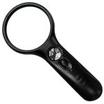 SPICOM Magnifying Glasses with Light 3X 45X Handheld Illuminated Super High Clarity 3 LED Light for Reading Repairing Crafts Jewelry with a Lens (Black)