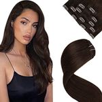 LaaVoo Clip in Hair Extensions Real Human Hair Darkest Brown Hair Extensions Clip in Seamless Remy Real Hair Extensions Clip in Human Hair 16 Inch 5pcs 80g #2