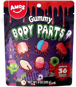 Amos Halloween Gummy Body Parts – Spooky Candy for Trick-or-Treat, Halloween Snacks, and Edible Decorations – Approx. 36 Individually Wrapped Pieces, 9oz Bag