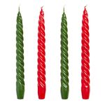 Red & Green Luxury Italian Spiral Twisted Tapered Dinner Candles | by Talking Tables | 4pack