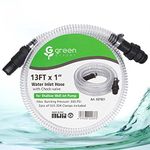 Green Expert 1 Inch ID Suction Hose with Non-Return Valve for Shallow Well Pump Water Intake NPT 1" Threaded Adapter Full Inlet Pipe Kit Ready for Quick Start to Garden Pumps Transparent