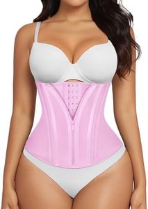 SHAPERX Waist Trainer for Women Underbust Tummy Control Waist Cincher Corset Hourglass Body Shaper Zipper and Hooks, SZ7310-Pink-L