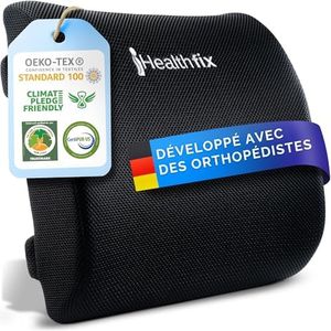 Healthfix® Coussin lombaire - Coussin de dos ergonomique pour une posture assise optimale - Utilisation universelle pour chaise de bureau, voiture et maison - Coussin lombaire en mousse à mémoire de