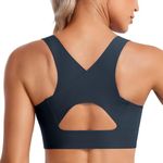 CRZ YOGA Women's Flex Sculpt Sports Bra High Impact Padded Wireless Running Bra Racerback U Neck Yoga Bras Workout Crop Top True Navy 16