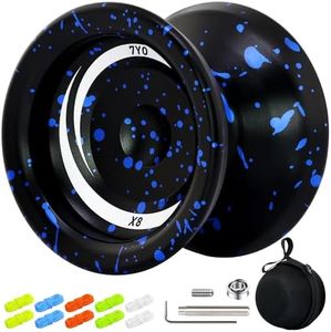 7YO X8 Professional Yoyo Responsive Yoyo for Kids 8-12 and Adults, Metal Alloy Yoyos Finger Spin Trick Yo-yo with 10 Strings, Case, Bearing Puller - Black Blue