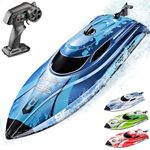 BEZGAR RC Boats - Remote Control Boat for Kids and Adults, 2.4GHz LED Light Boats with 700mAh Rechargeable Battery, Fast Racing RC Boat for Lakes & Pools, Toy for Birthday - TX126 Blue