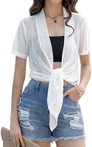 iClosam Womens Sheer Shrugs for Dresses Shorts Sleeve Cropped Bolero Shrugs Summer Mesh Open Front Cardigans white L