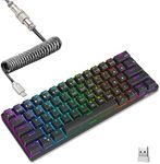 RK ROYAL KLUDGE RK61 60% Mechanical Keyboard with Coiled Cable, 2.4Ghz/Bluetooth/Wired, Wireless Bluetooth Mini Keyboard 61 Keys, RGB Hot Swappable Red Switch Gaming Keyboard with Software - Black