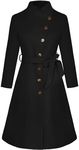 GRACE KARIN Trench Peacoat for Women 2024 Winter Fashion Work Casual Notch Lapel Belted Midi Coat Fall Outfits Shacket Black 2XL