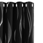 Deconovo Black Curtains Blackout 46 x 54 Drop Wave Line Foil Printed Thermal Insulated Super Soft Window Treatment Eyelet Curtains for Bedroom 46 x 54 Inch Black Two Panels