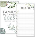 Family calendar 2025 5 columns FLORAL family planner 2025 and Oct-Dec 2024, wall calendar 23 x 43cm, planner for family 2025, wall planner Boho, flowers, design