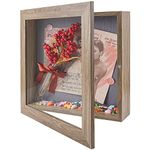 Frametory, Shadow Box Case - Front Opening - Item Holder - Wall Display, Back Hangers - Great for Travel Souvenirs, Plane Tickets, Brochures (11x11, Tan)