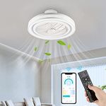 NACATIN Ceiling Fans with Lights and Remote, 49CM Enclosed Modern Ceiling Fan Light with Fan Guard, Stepless Dimmable 6 Speeds Quiet Operation, Ideal for Bedroom, Kitchen, Living Room (Crystal White)