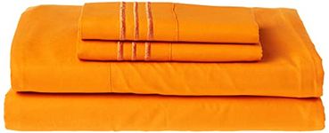 CELINE LINEN Best, Softest, Coziest Bed Sheets Ever! 1800 Thread Count Egyptian Quality Wrinkle-Resistant 4-Piece Sheet Set with Deep Pockets 100% HypoAllergenic, Queen Vibrant Orange