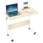 SogesPower Mobile Side Table 31.5 Inches Tablet with Slot & Wheels Mobile Laptop Computer Desk Adjustable Movable Laptop Computer Stand（White Maple）