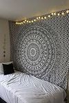 Mandala Tapestry for Bedroom - 137x213 cm Cotton Black and White Elephant Wall Hanging Tapestries Indian Beach Throw Boho Bohemian Hippie Blanket for Home Living Room Decor