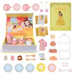 Disney Princess Belle Wooden Tea Set for Kids – 31 Pieces Pretend Tea Party Playset with Book Storage Box, FSC Wooden Tea Toys, Portable Princess Gift for Girls Age 3+ Wooden Pretend Play Tea Toy Set