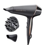 Remington PROluxe Midnight Hair Dryer (OPTIheat Technology for Long-Lasting Results, Ionic Conditioning for Frizz Free Hair, Diffuser, 2 Concentrators, Powerful, Professional, 2400W, Black) AC9140B