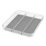 madesmart Utensil Tray - Large | Light Grey | Clear Soft Grip Collection | 3-compartment | Soft-grip Lining | Non-slip Feet | BPA-free