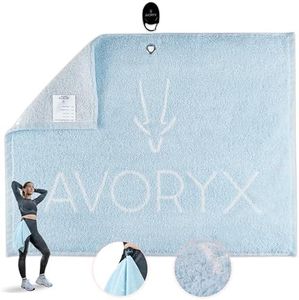 Avoryx Antibacterial Gym Towel – Odourless - 100% cotton, Fast-drying – Clip-and-go system included – Clip to your waist for hands-free workout (Blue)