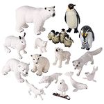 JOKFEICE FLORMOON Polar Animals Figurines, 15pcs Realistic Arctic Wolf Fox Polar Bear Penguin Toys for Early Educational Toys Birthday Cupcake Topper for Kids