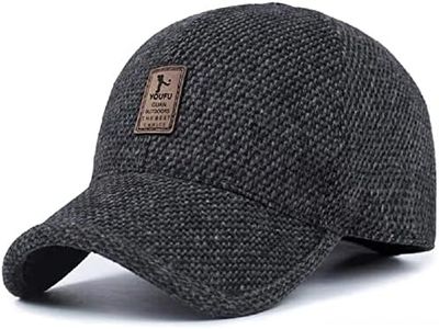 Men's Winter Warm Wool Woolen Tweed Peaked Baseball Cap Hat with Foldable Ear Warmer (A-Black)