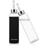 flintronic Glass Water Bottle, 550ml Borosilicate Water Bottle for Hot Cold Drinks, Leak Proof Glass Bottle with Protective Sleeves, Drink Bottle for Home Travel Sport (BPA-Free)