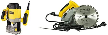 STANLEY SRR1200-IN Plunge Router 1200W 55mm Variable Speed With 6 Router Bits, 1 Year Warranty & SC16 7-1/4'' 1600W Circular Saw with 24T Blade, Corded Electric