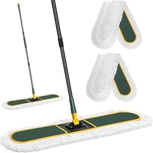36" Commercial Dust Mop for Floor Cleaning with 2 Replacement Mop Pads, Heavy Duty Industrial Large Floor Wet Dry Mop for Cleaning Office Garage Hardwood Warehouse Factory Mall