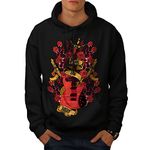 Wellcoda Roses and Guns Rock Mens Hoodie, Band Casual Hooded Sweatshirt Black 5XL