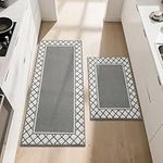 COSY HOMEER Kitchen Rug Mat Sets, 2 Pieces Nonslip Washable Kitchen Floor Mats Rugs, TPR Backing Carpet Runner Rugs for Hallway Entrance Dining Room, 60X89cm+60X152cm, Grey