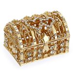 JuxYes Mini Crystal Metal Jewelry Box, Treasure Chest Style Trinket Storage Organizer Box For Jewelry Rings Earrings, Treasure Storage Keepsake Box for Girls, Gold