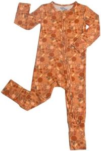 Little Worldz by Strasburg Bamboo Romper Pajamas - Long-Sleeve One-Piece Sleepwear for Children - Unisex PJs for Infant or Toddler Boys & Girls- Orange Pumpkin, 18-24 Months
