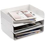 Okllen 3 Pack Stackable Desktop Letter Tray, 3 Tier Paper Document Tray Organizer, White Plastic Desk File Rack for A4 Paper, Magazine, Receipts, Office Supplies, 31.5x24.5x7 CM