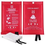 Fire Blanket for Kitchen Home Emergency - Fiberglass Blankets Fire Survival Suspension Flames Retardant Extinguisher for Stove Car Garage Office Camping Caravan BBQ School Fire Safety (2 Pack)