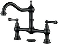 WOWOW Bridge Faucet for Kitchen Sink 2 or 3 Holes, Solid Brass Bridge Kitchen Faucet Oil Rubbed Bronze, 8 Inch Centerset Victorian Farmhouse Kitchen Sink Faucet