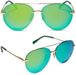 DIFF Lenox Designer Oversized Aviator Sunglasses for Women UV400 Protection, Gold + Green Mirror