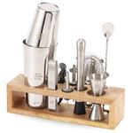 Bab Louie & Co. Bar & Cocktail Set, Ultimate BarKit with Wooden Stand, Cocktail Shaker Set for Drink, Set of 10 Stainless Steel & Anti Rust Bar Accessories with Stylish Bar Stand, Gifts for Bartender