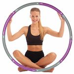 Weighted Hula Hoops for Adults Exercise at Home with just be... - Padded Smooth Hula Hoop for Weight Loss and Core Strength - Purple and Grey 1.4kg Beginner Level to Build Cardio and Burn Calories