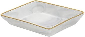 BELLE VOUS Marble Jewellery Organiser Vanity Tray - 10.8 x 14 x 2.5cm/4.3 x 5.5 x 1 inches - Golden Edged Ceramic Grey Dish for Bathroom, Kitchen & Dresser - Decorative Perfume, Ring & Candle Holder
