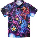 uideazone Hawaiian Neon Shirts for Boys Funny 3D Astronaut Printed Button Up Shirt Kids Casual Luau Short Sleeve Blouse for Holiday Beach Party Size 7-8