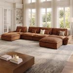 POVISON 182.7'' Oversized Modular Sectional Sofa, Extra Large Deep Seat Cloud Couch, Wide U Shaped Sectional Couch with Adjustable Backrest, Modern Comfy U-Shaped Corner Couches for Living Room, Brown