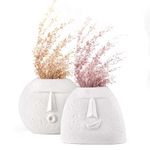 TheKraftLane Ceramic White 'Kiss Face Vase' | Vases for Home Decor Decorative Vase for Dried Flowers and Pampas Grass - Set of 2 | Vases for Living Room, Office Decor Ideas