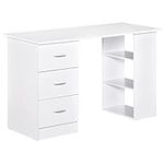 HOMCOM Computer Desk, Writing Table, PC Workstation with 3 Storage Shelves and Drawers, Silver Handle, for Home Office, White