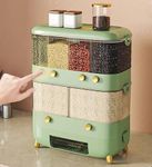 Olpad Rice Dispenser with Cup,Wall-Mounted 6 Grid Dry Food Dispenser Rice Bucket Grains Storage Container Cereal Dispenser for Home and Kitchen (2 Layers rice dispenser (green))