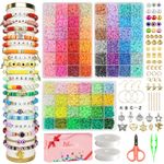 Hbnlai 15000 Pcs Clay Beads Bracelet Making Kit, 72 Colors 3 Boxes Preppy Friendship Bracelet Kit Flat Polymer Heishi Beads for Jewelry Making with Letter Beads and Charms, Crafts Gift for Teen Girls